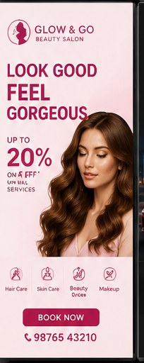 Glow and Go Beauty Salon sample ad creative: up to 20% off all services