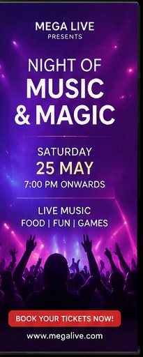 Mega Live sample ad creative: Night of Music and Magic event